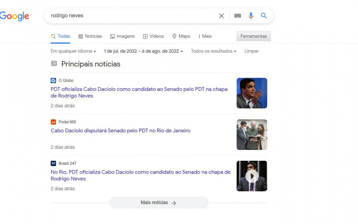 Pesquisa sobre Rodrigo Neves apresentava layout diferente da dos adversários