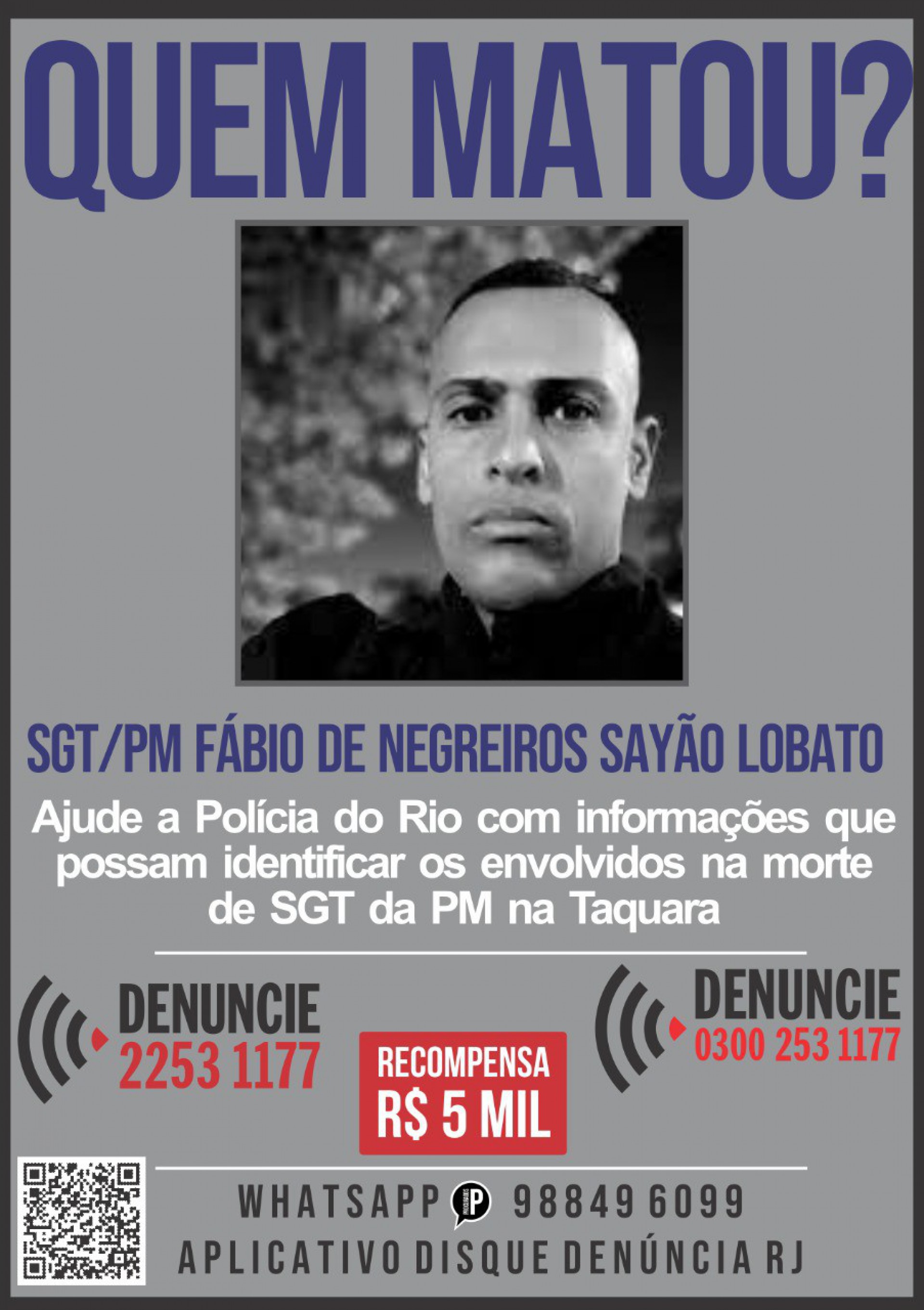 Sargento Fabio de Negreiros Say&atilde;o Lobato deixa esposa e dois filhos