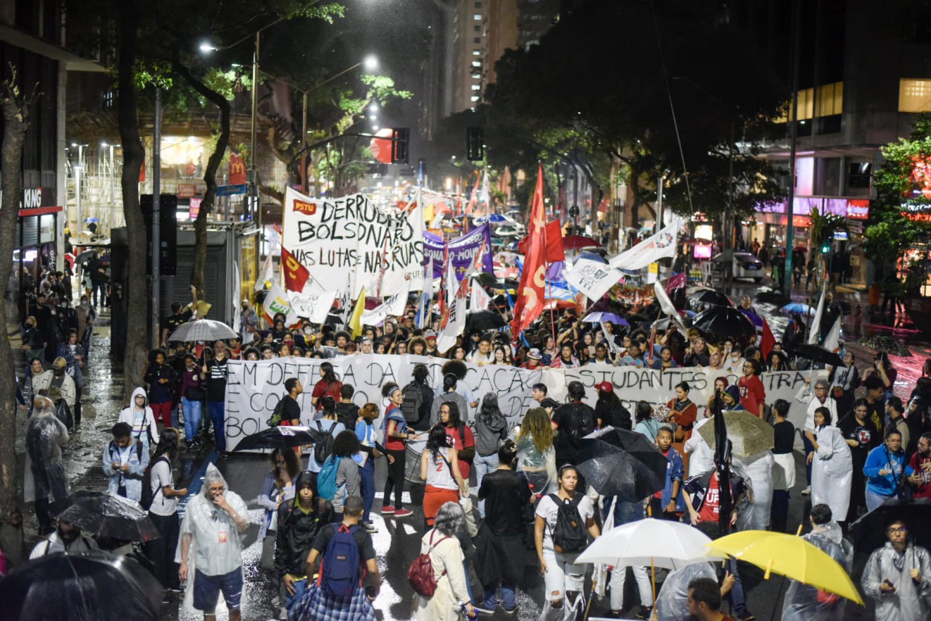 Apesar da chuva, manifestantes se reuniram no Centro do Rio em ato pela democracia - Vanessa Ataliba