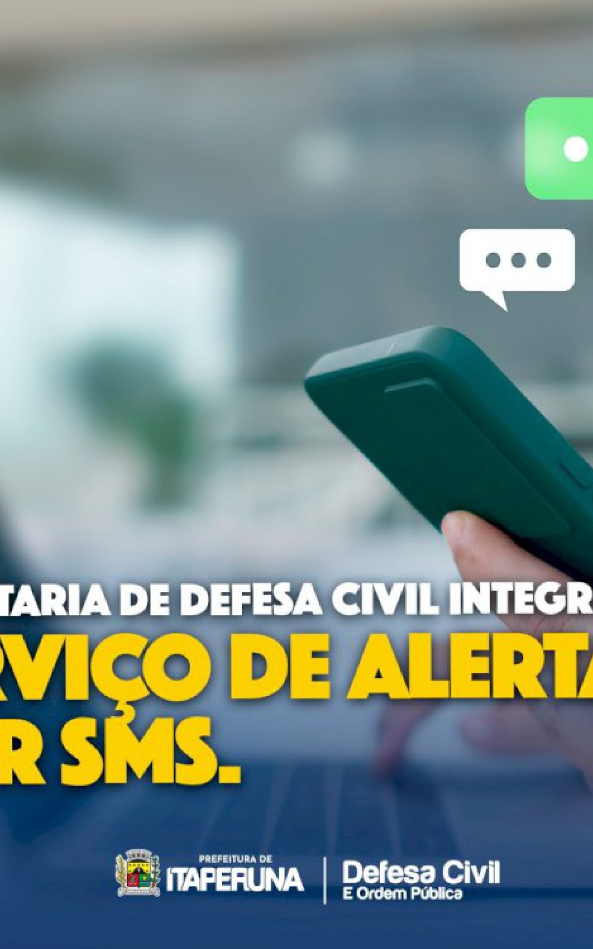 Sistema por meio de SMS gratuito alerta população do município sobre riscos de desastres