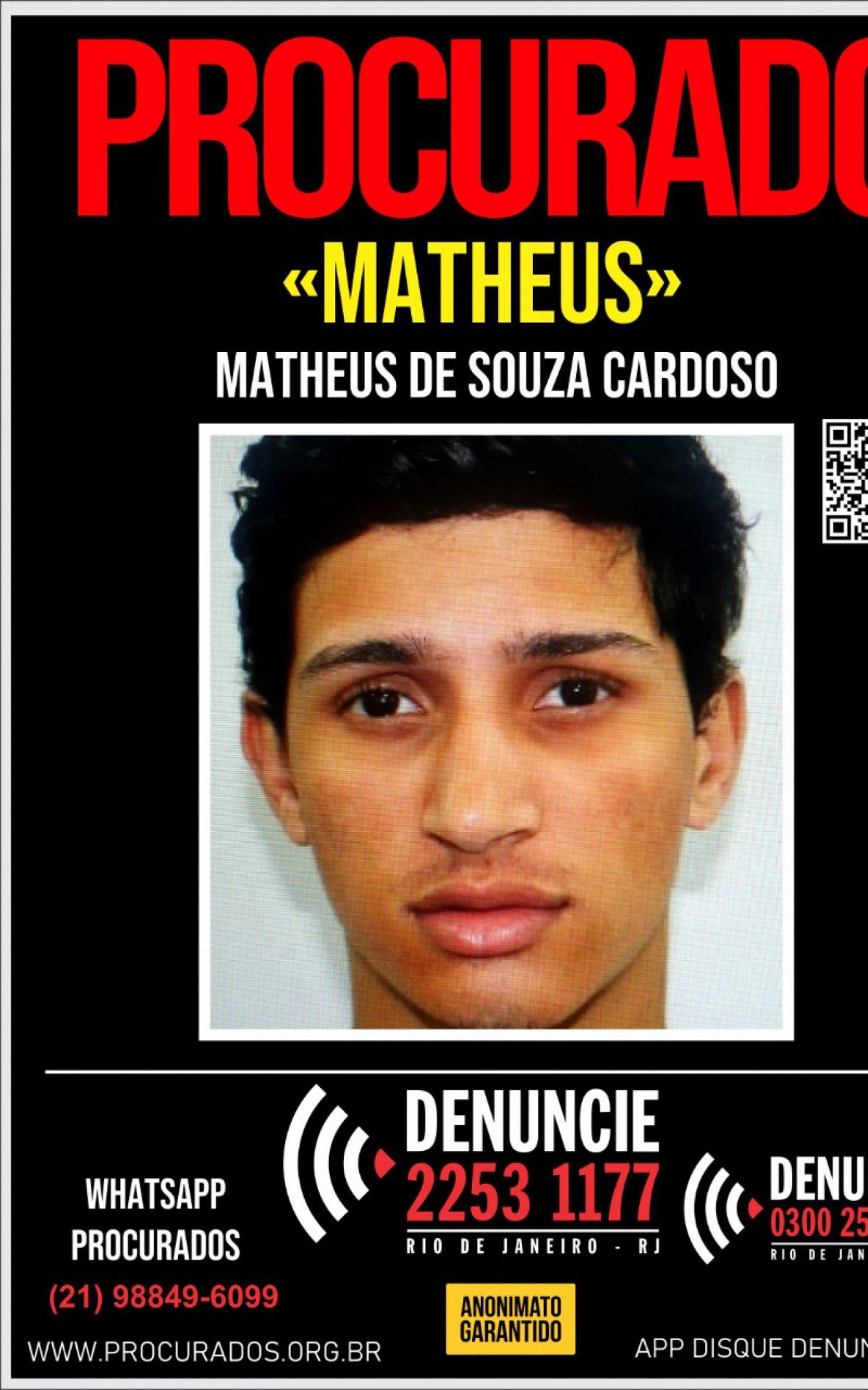 Matheus de Souza Cardoso atacou Luiz Henrique com um canivete - Divulgação/Portal dos Procurados
