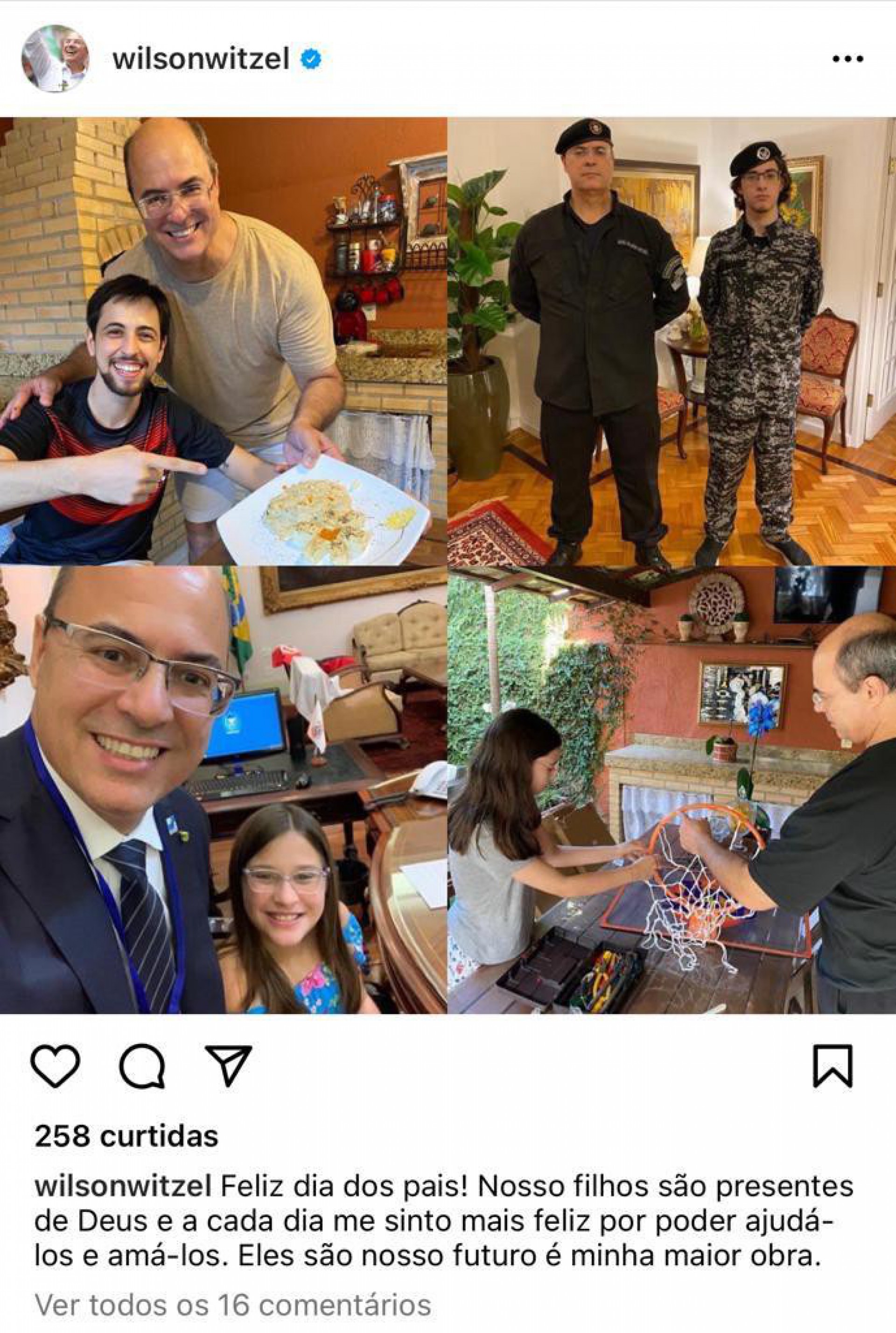 Wilson Witzel (PMB) com os filhos em foto no Instagram