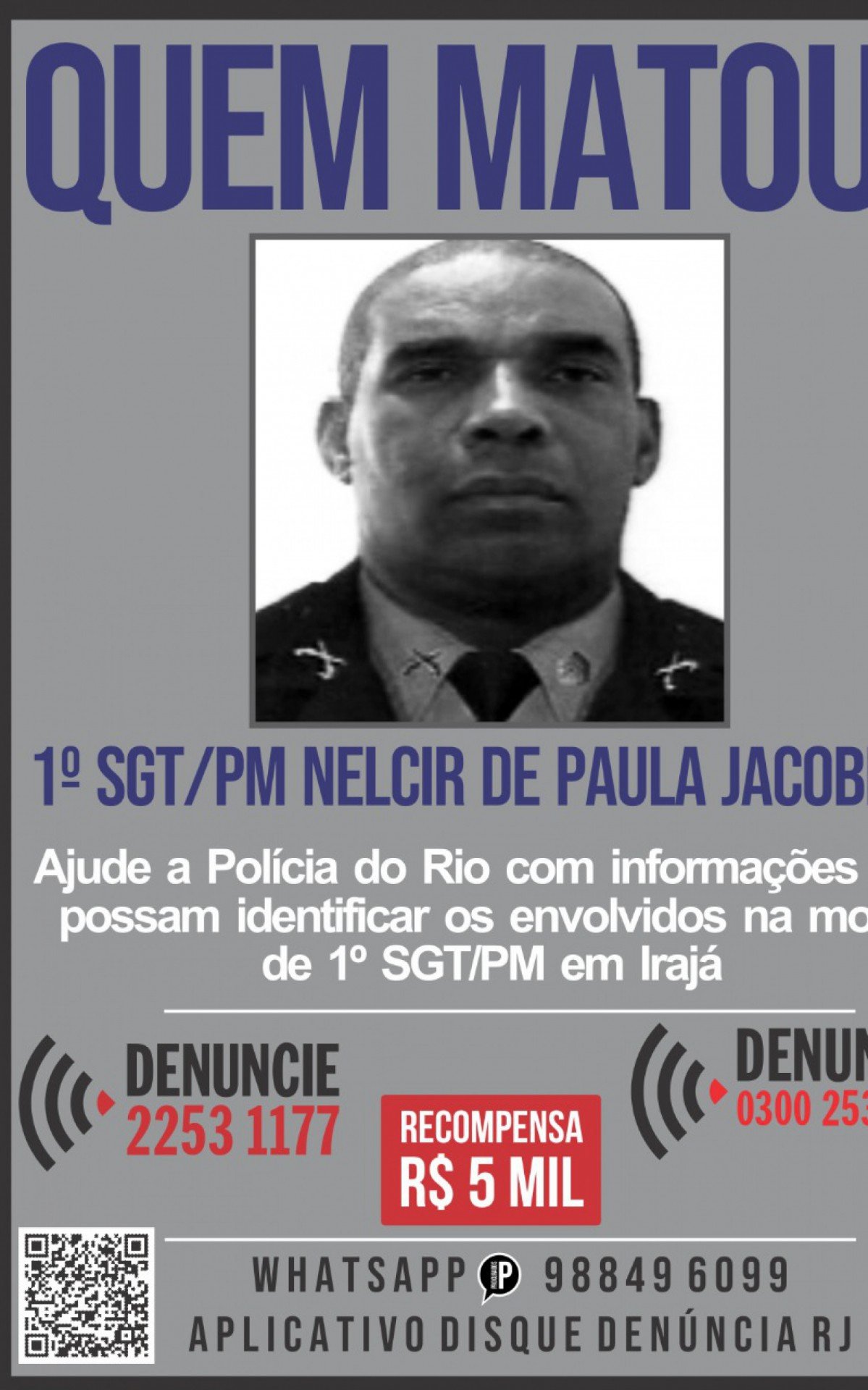 Sargento Nelcir de Paula Jacobino era lotado no 41º BPM e estava na corporação desde 1999
 - Divulgação/Portal dos Procurados