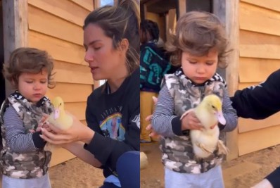 Giovanna Ewbank e Bruno Gagliasso presenteiam filho caçula com patinhos