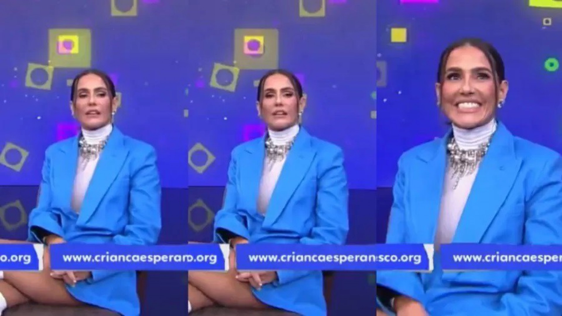Deborah Secco muda de expressão ao ver câmera se aproximando durante show de Wanessa Camargo - Reprodução