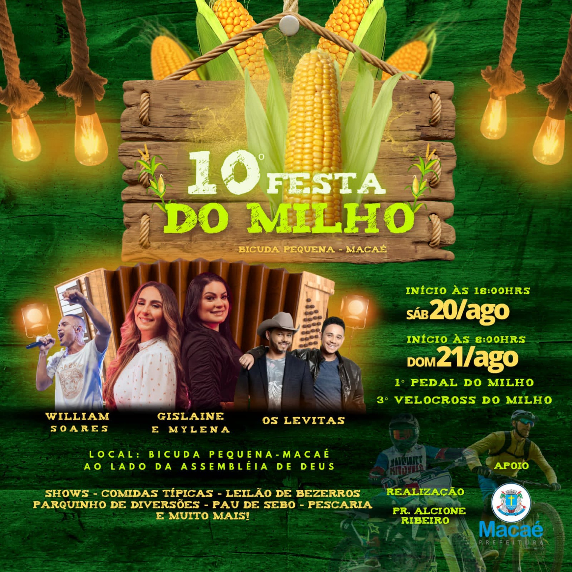 As atra&ccedil;&otilde;es musicais come&ccedil;am no s&aacute;bado (20), &agrave;s 19h, com os m&uacute;sicos Willian Soares, Gislaine e Mylena, e Fl&aacute;vio e Kaique (Os Levitas). J&aacute; no domingo (21), &agrave;s 16h, a crian&ccedil;ada vai poder curtir o show infantil com J&eacute;ssica kids e seus bonecos