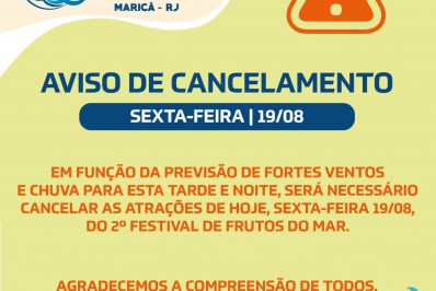 Abertura do Festival de Frutos do Mar é cancelada nesta sexta-feira (19/08) por causa do mau tempo
