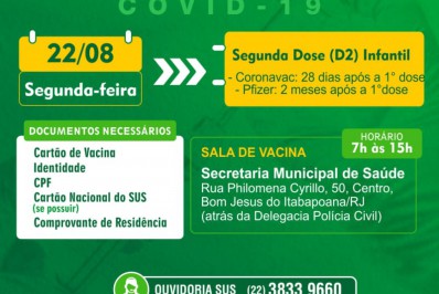 Primeira dose contra Covid-19 para pessoas com três anos ou mais nesta segunda-feira