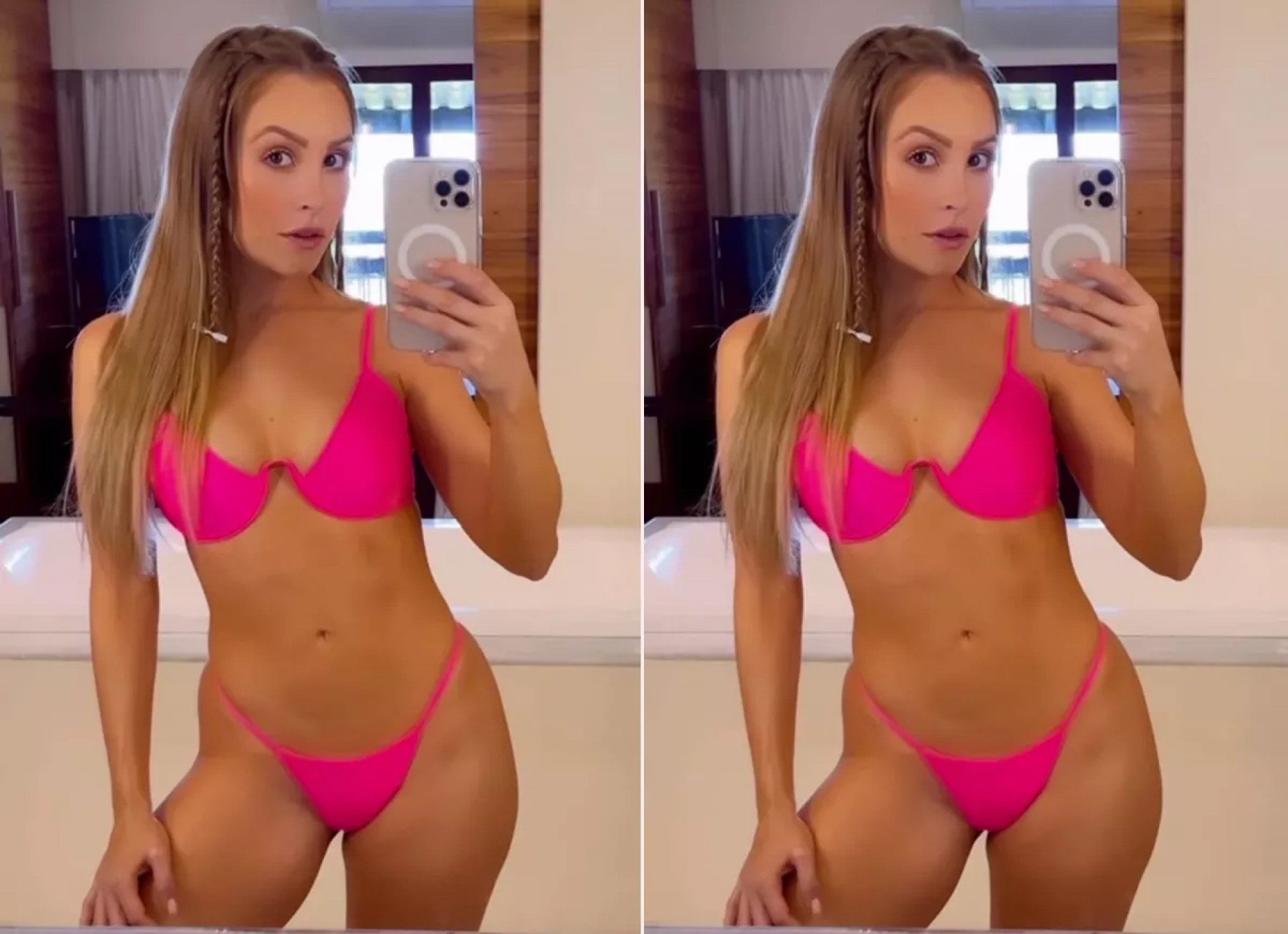 Carla Diaz posa de biquíni rosa pink - Reprodução Internet