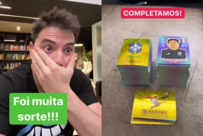 Felipe Neto gasta R$ 1 mil em figurinhas e completa álbum da Copa do Mundo em uma noite