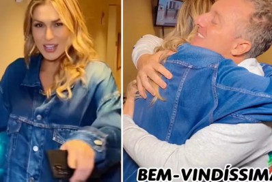 Lívia Andrade ganha abraço de Huck em seu primeiro dia nos Estúdios Globo