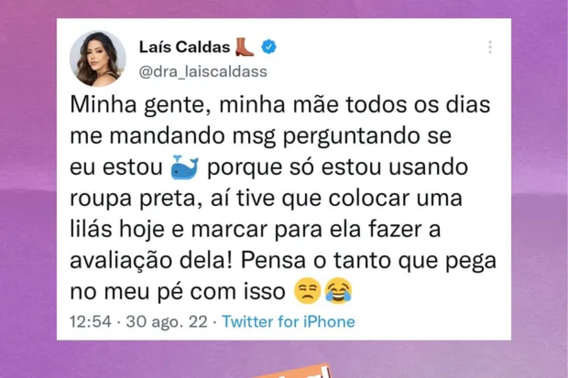 Lais Caldas é acusada de gordofobia por tweet com emoji de baleia - Reprodução Internet
