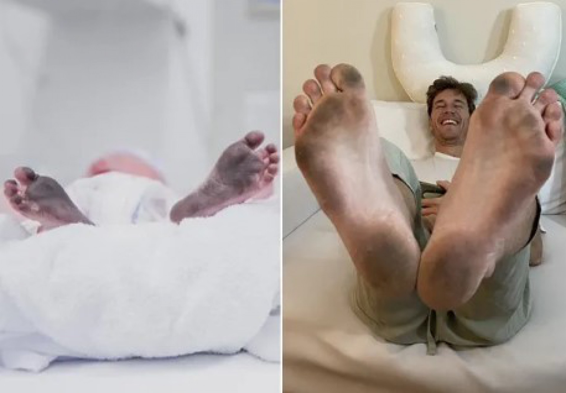 Namorado de Isabella Scherer recria foto dos pés dos gêmeos após parto - Reprodução/Twitter
