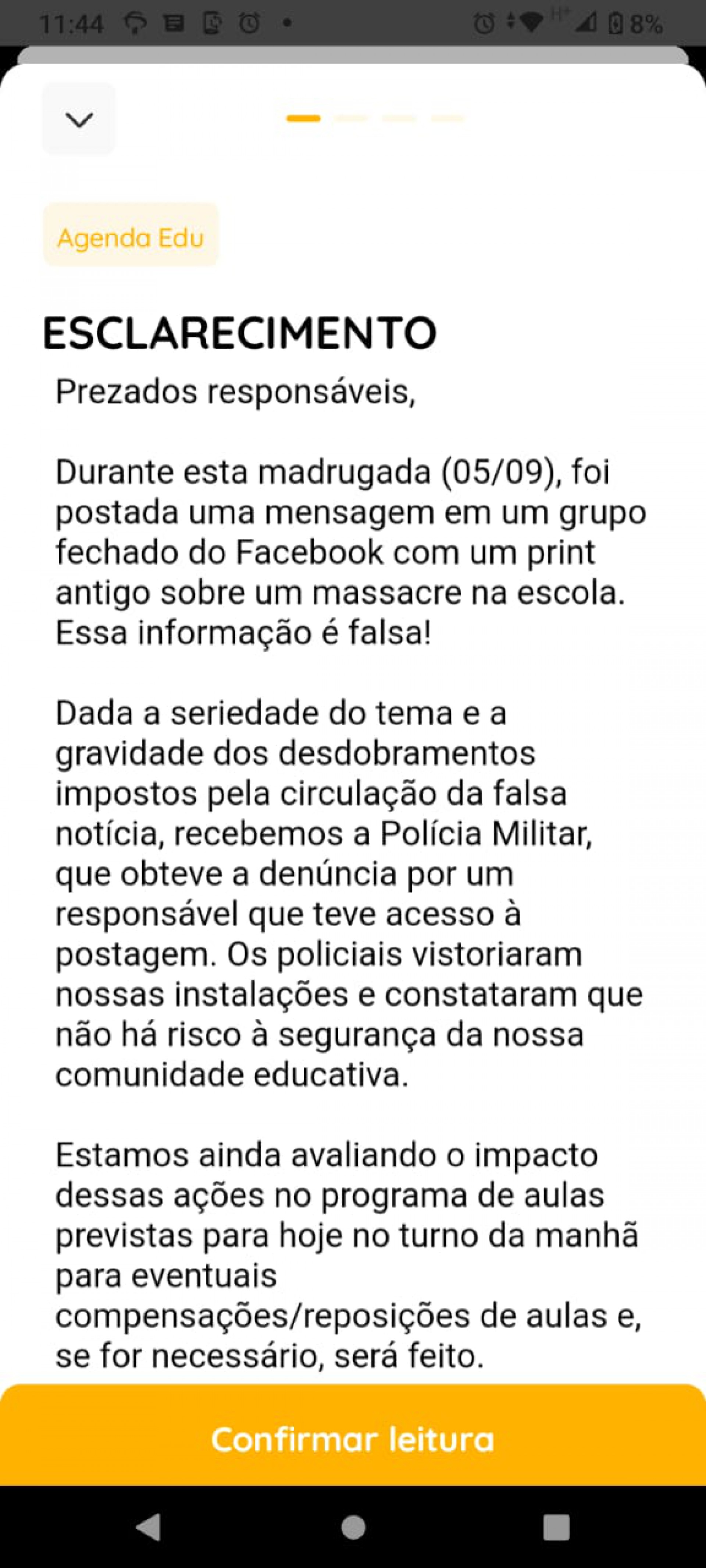 Nota informativa para os pais de alunos do Pensi - Reprodução