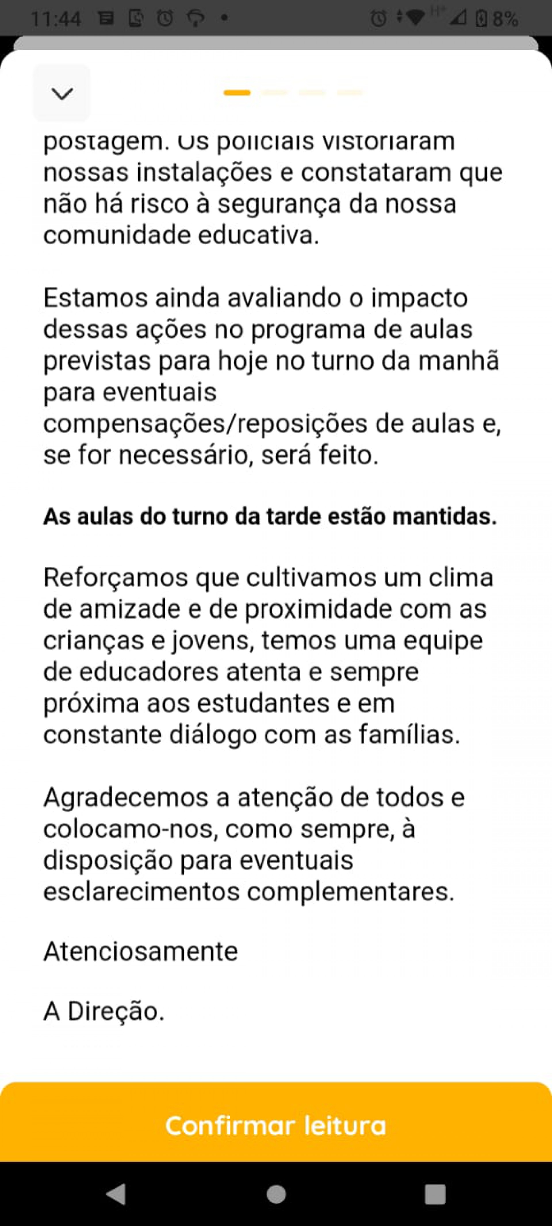 Nota informativa para os pais de alunos do Pensi - Reprodução