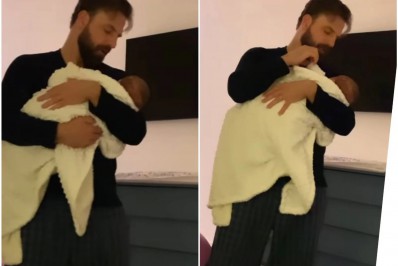 Fernanda Vasconcellos registra momento em que marido, Cássio Reis, faz filho ninar