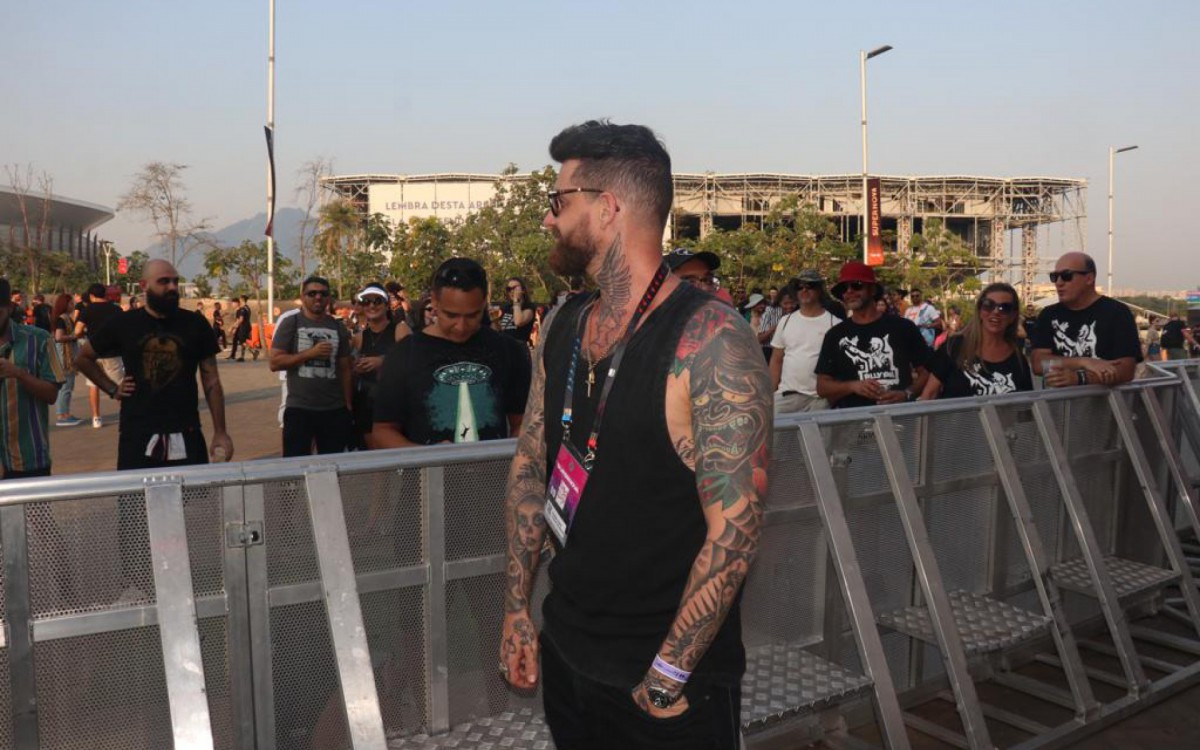 Leandro D'Lucca, marido de Cleo, assiste ao show da cantora no Rock in Rio