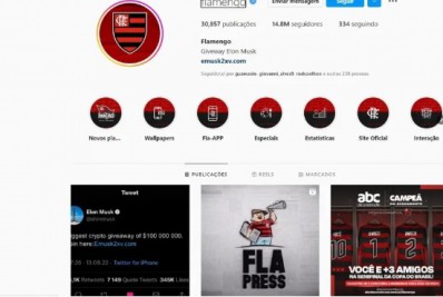Conta do Flamengo é hackeada no Instagram e faz postagem sobre criptomoeda