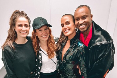 Thiaguinho e Fernanda Souza posam com namoradas no Rock in Rio