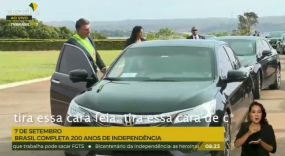 Print da pe&ccedil;a de desinforma&ccedil;&atilde;o que mostra a logo da TV Brasil e em que foi inclu&iacute;da legenda e &aacute;udio que n&atilde;o constam no v&iacute;deo original - Reprodu&ccedil;&atilde;o