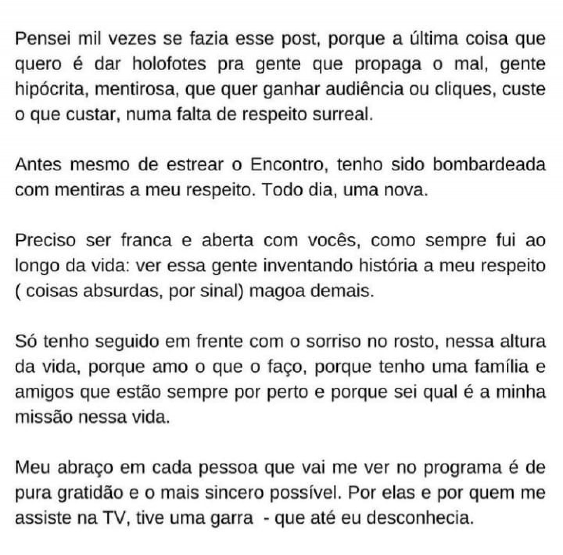 Patrícia Poeta desabafou sobre as críticas que tem recebido na web - Reprodução/Instagram 