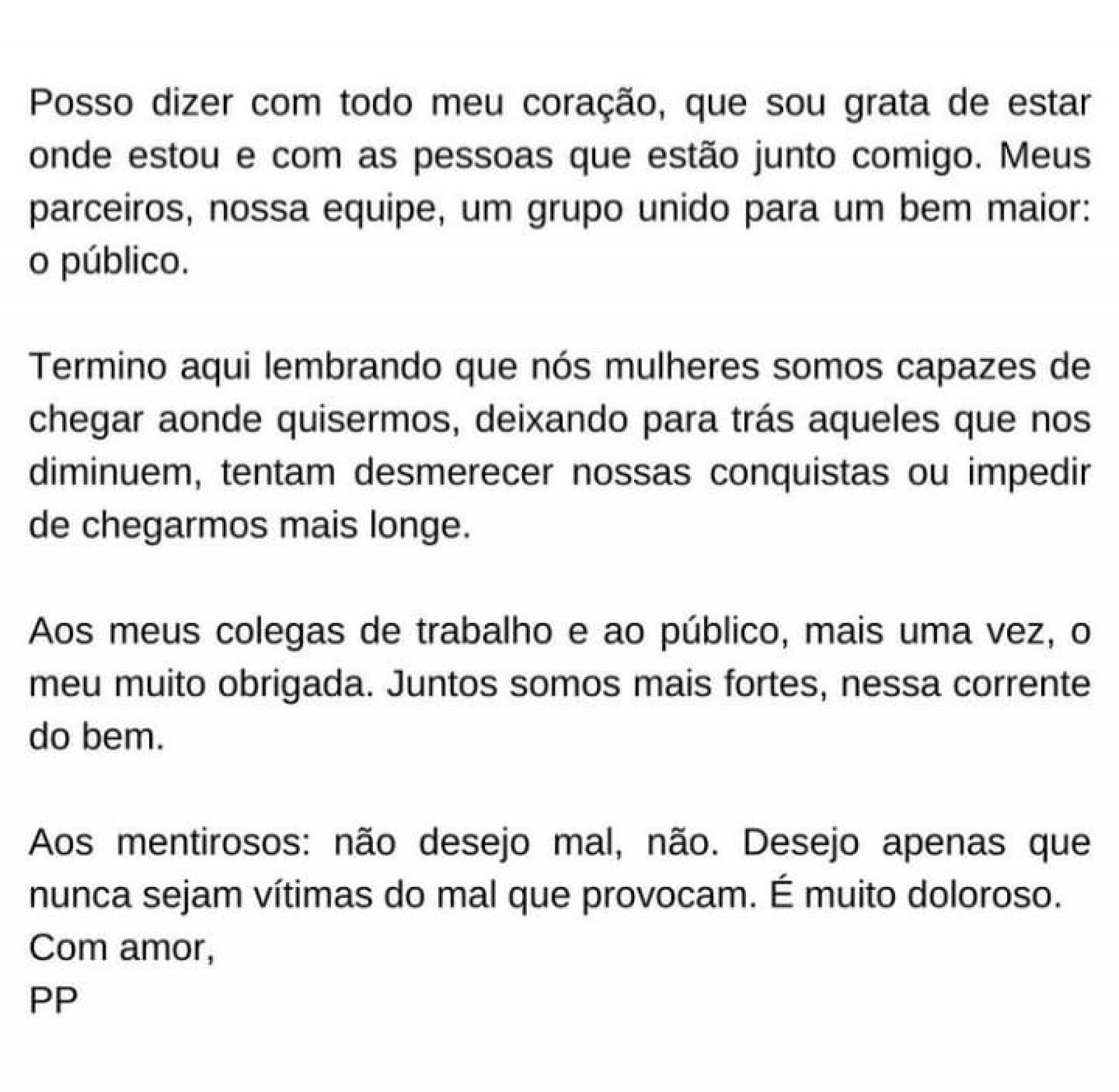 Patrícia Poeta desabafou sobre as críticas que tem recebido na web - Reprodução/Instagram 