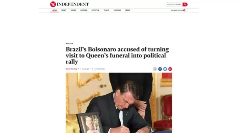 Independent repercute falas de Bolsonaro em Londres
 - Reprodução