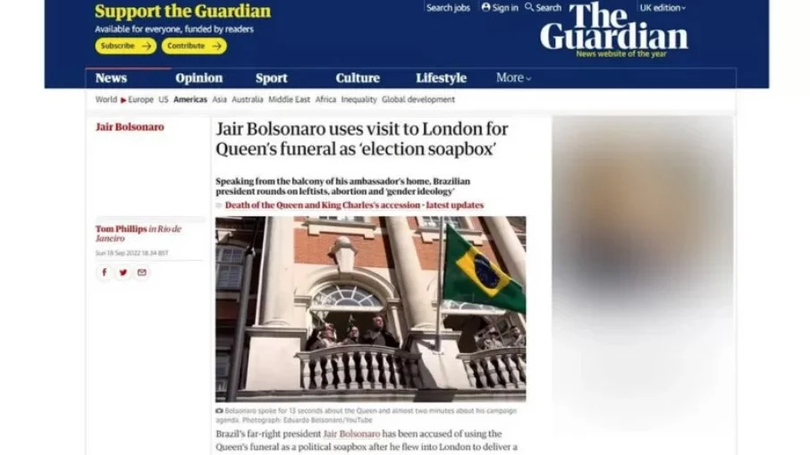 The Guardian repercute falas de Bolsonaro em Londres
 - Reprodução