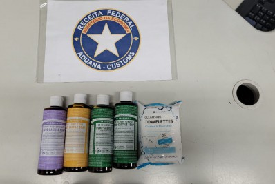 Receita Federal apreende mais de R$ 27 mil em maconha líquida em frascos de cosméticos no Galeão