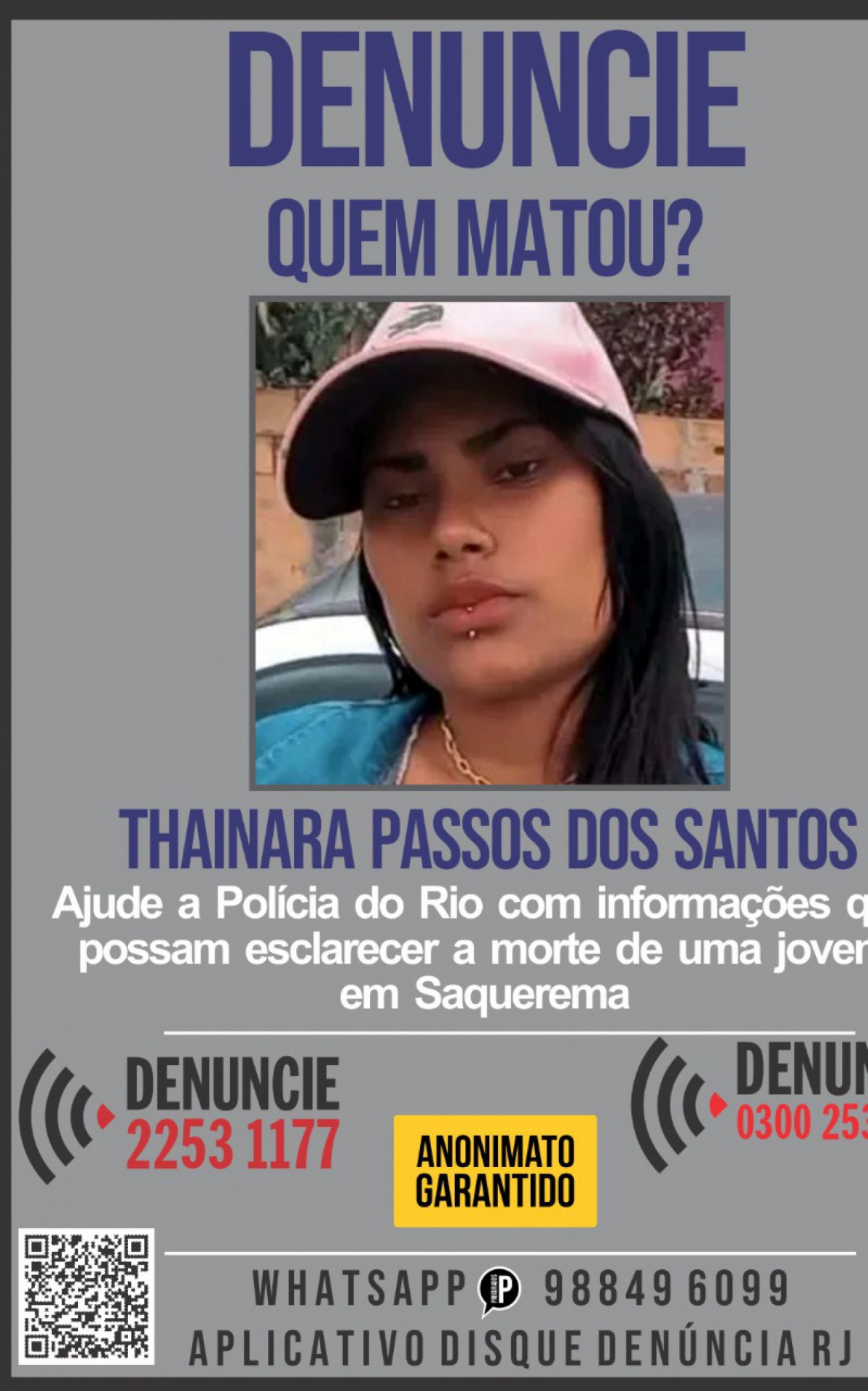 Corpo de Thainara Passos dos Santos, 23, foi localizado em terreno baldio - Divulgação/Portal dos Procurados