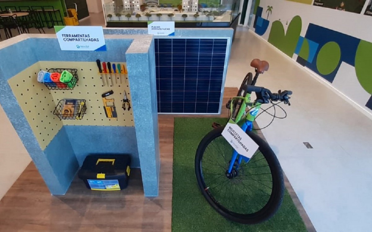 Estande de residencial no Recreio tem minimercado, bike e ferramentas compartilhadas