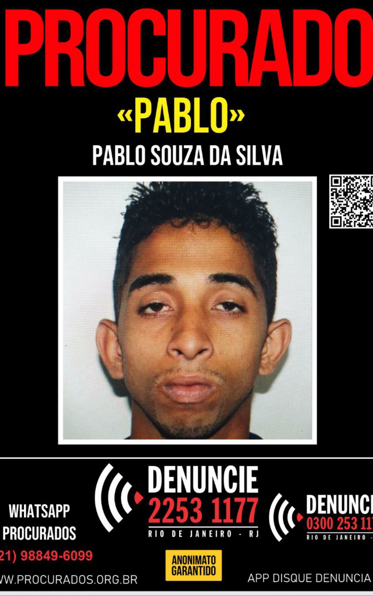 Contra Pablo Souza da Silva foi expedido um mandado de pris&atilde;o pelo crime de feminic&iacute;dio - Divulga&ccedil;&atilde;o/Portal dos Procurados