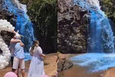 MP vai investigar chá de revelação que tingiu de azul água de cachoeira