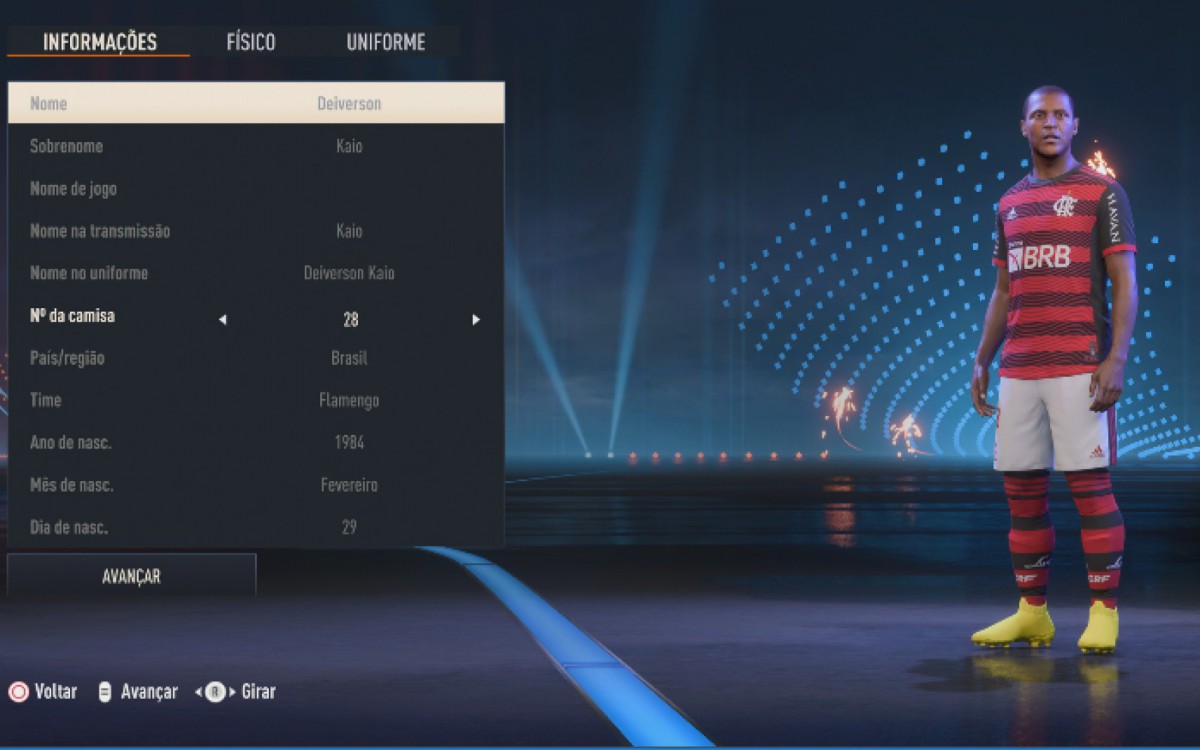 Jogador gen&eacute;rico Deiverson Kaio est&aacute; no elenco do Flamengo no FIFA 23