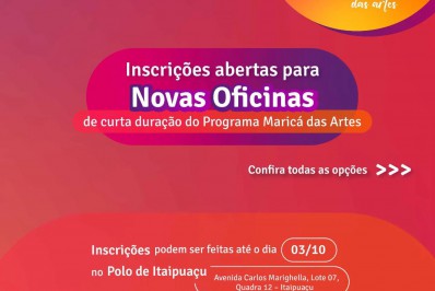 Inscrições para oficinas do projeto Maricá das Artes estão abertas até segunda-feira (03/10)