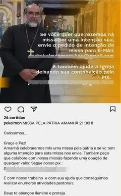 Postagem do Padre Kelmon pedindo por doações por PIX. Fonte: Instagram do Padre Kelmon - Reprodução