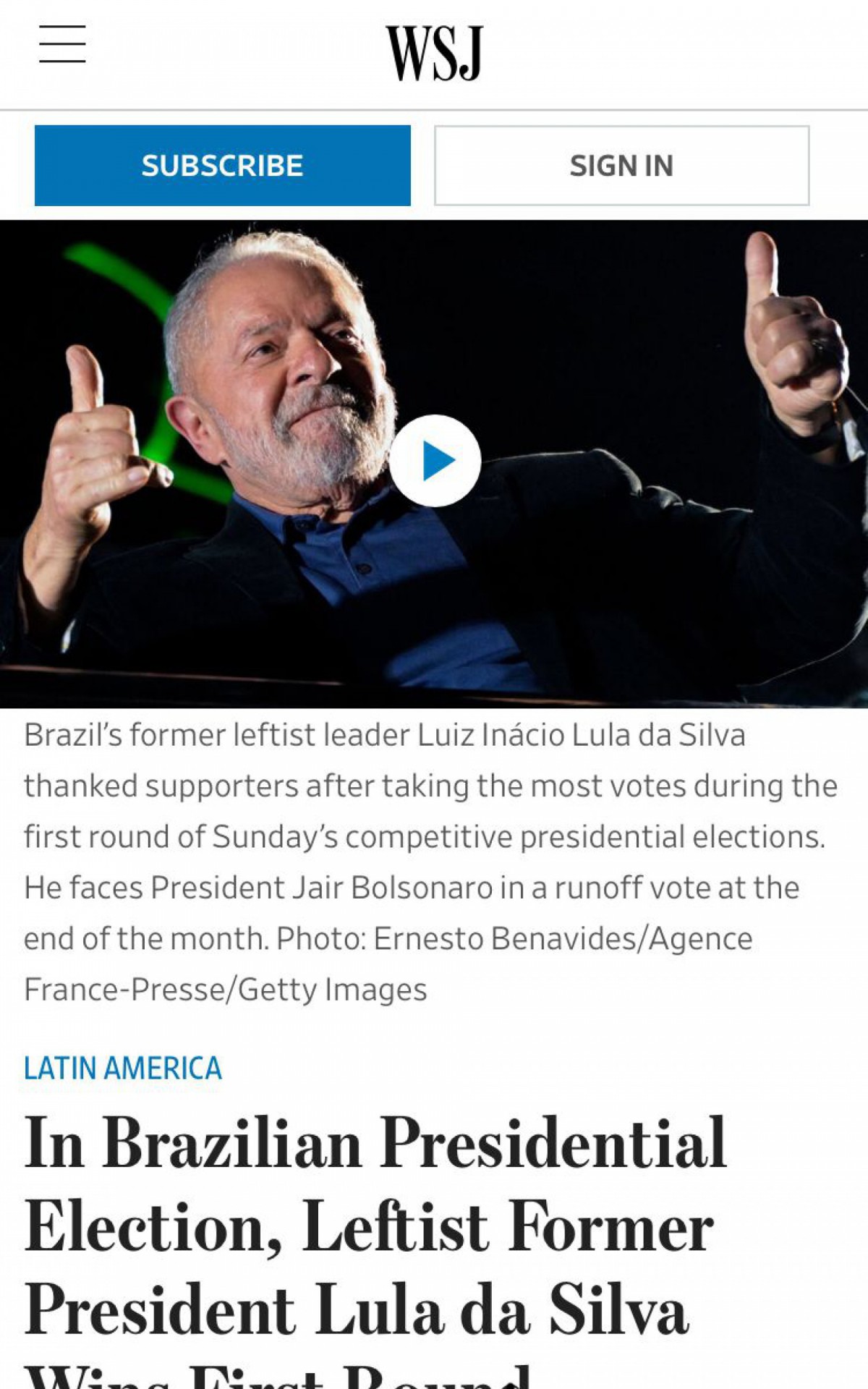 Veículos destacam resultado diferente das pesquisas eleitorais - Reprodução: site Wall Street Journal