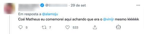 Resposta publicada por outro perfil no Twitter  - Reprodu&ccedil;&atilde;o