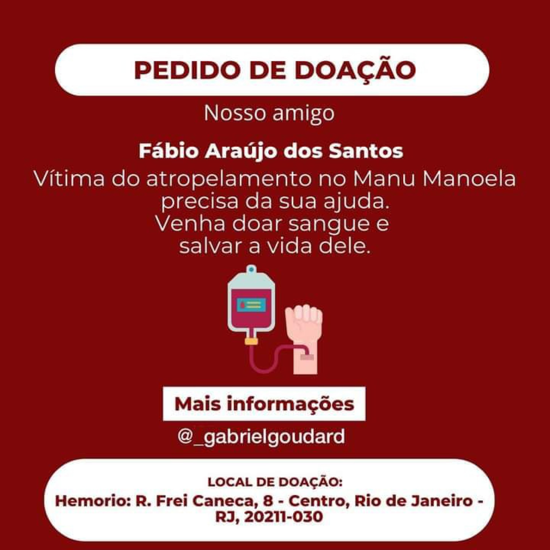 Família pede doações de sangue para Fábio dos Santos - Divulgação