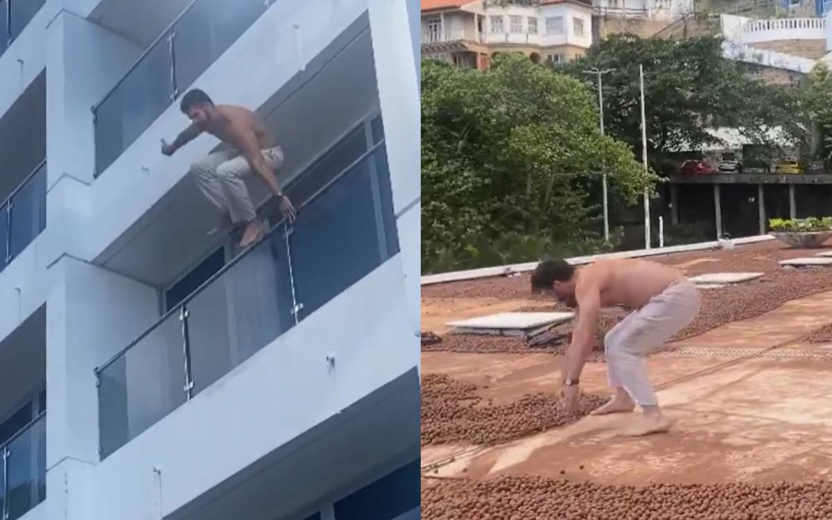 Rodrigo Lombardi mostra gravação de cena em que Moretti pula de prédio em 'Travessia' - Reprodução/Instagram