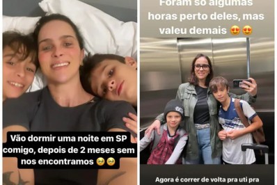 Letícia Cazarré reencontra filhos durante breve saída de UTI: 'Depois de dois meses'