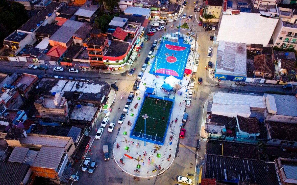 Uma visão aérea das novas áreas de lazer em Nilópolis