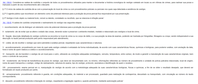 Captura de tela de texto da Lei Nº 13.964, de 24 de dezembro de 2019, realizada pelo Comprova em 30/09/2022 - Reprodução