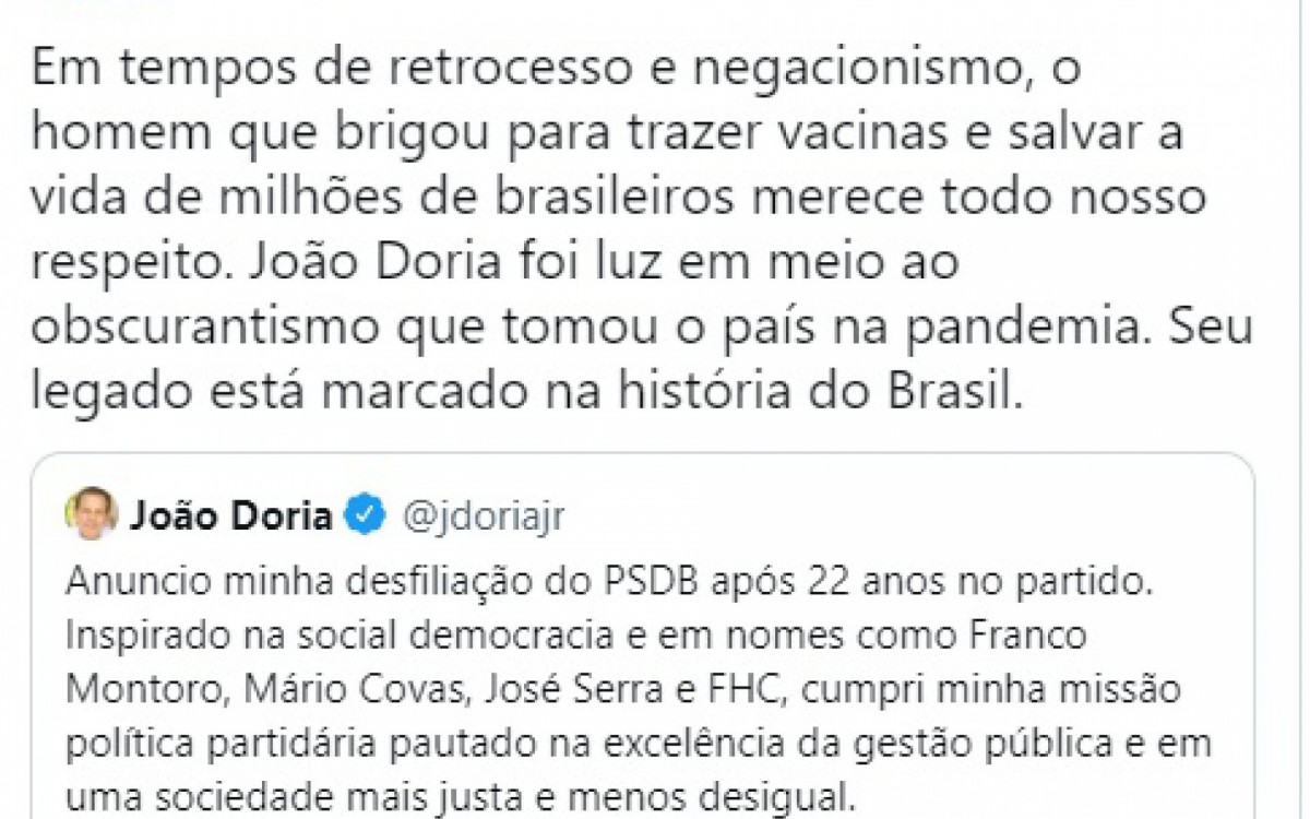Mara Gabrilli, vice de Simone Tebet na disputa presidencial, lamentou a sa&iacute;da de Jo&atilde;o Doria do PSDB