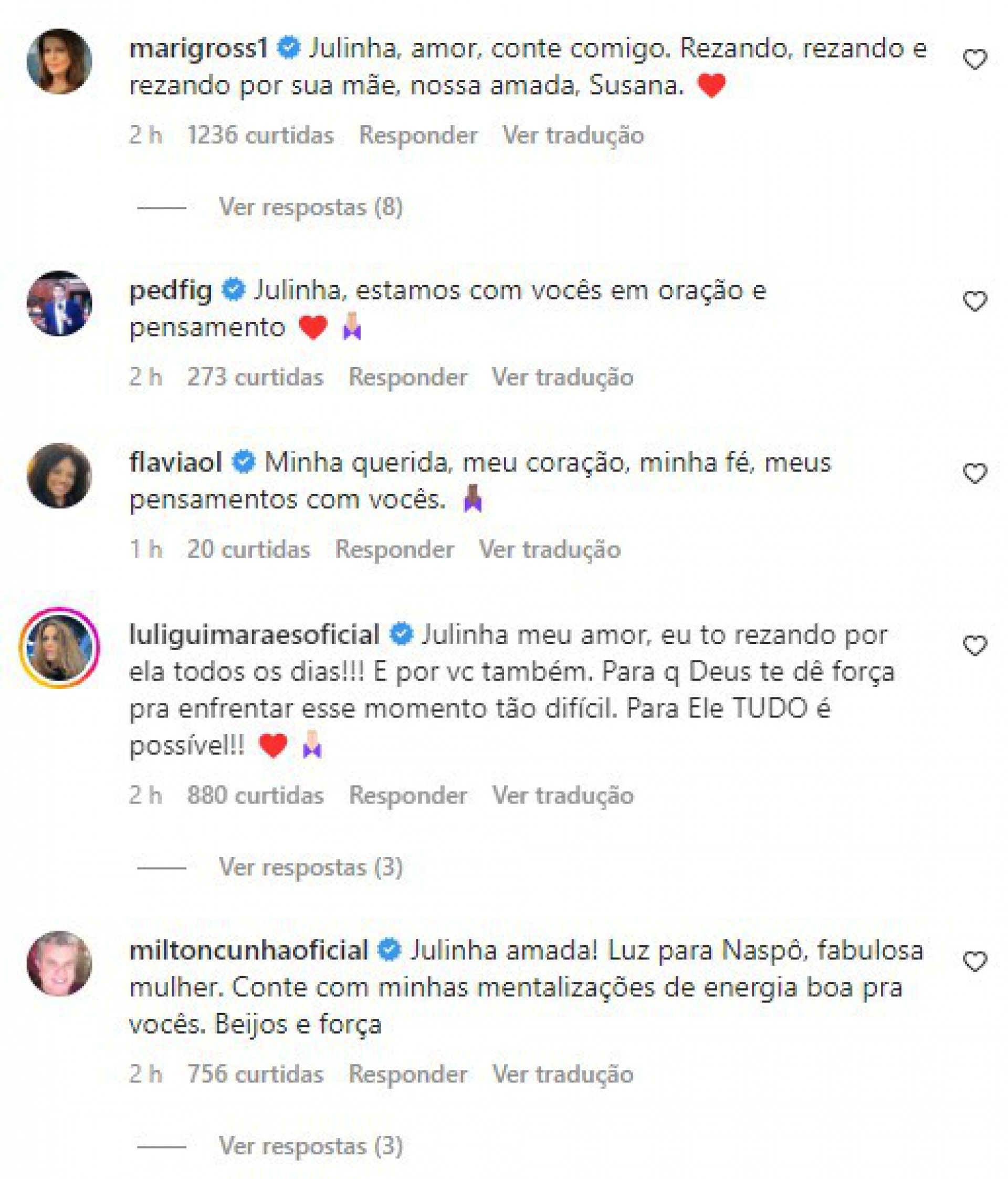 Famosos rezam pela recuperação de Susana Naspolini  - Reprodução/Instagram