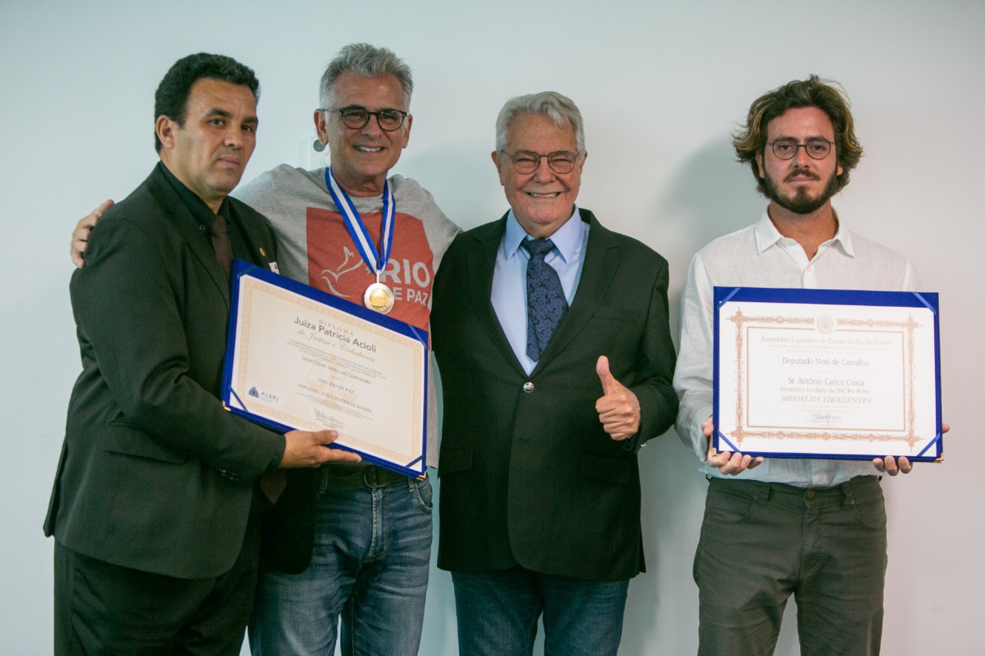 Da esquerda para a direita, advogado Wilson Chagas Júnior, ex-marido de Patrícia Acioli; Antônio Carlos Costa; deputado estadual Noel de Carvalho (Solidariedade); e Pedro Mendes Costa, filho de Antonio Carlos - Reprodução/Redes sociais