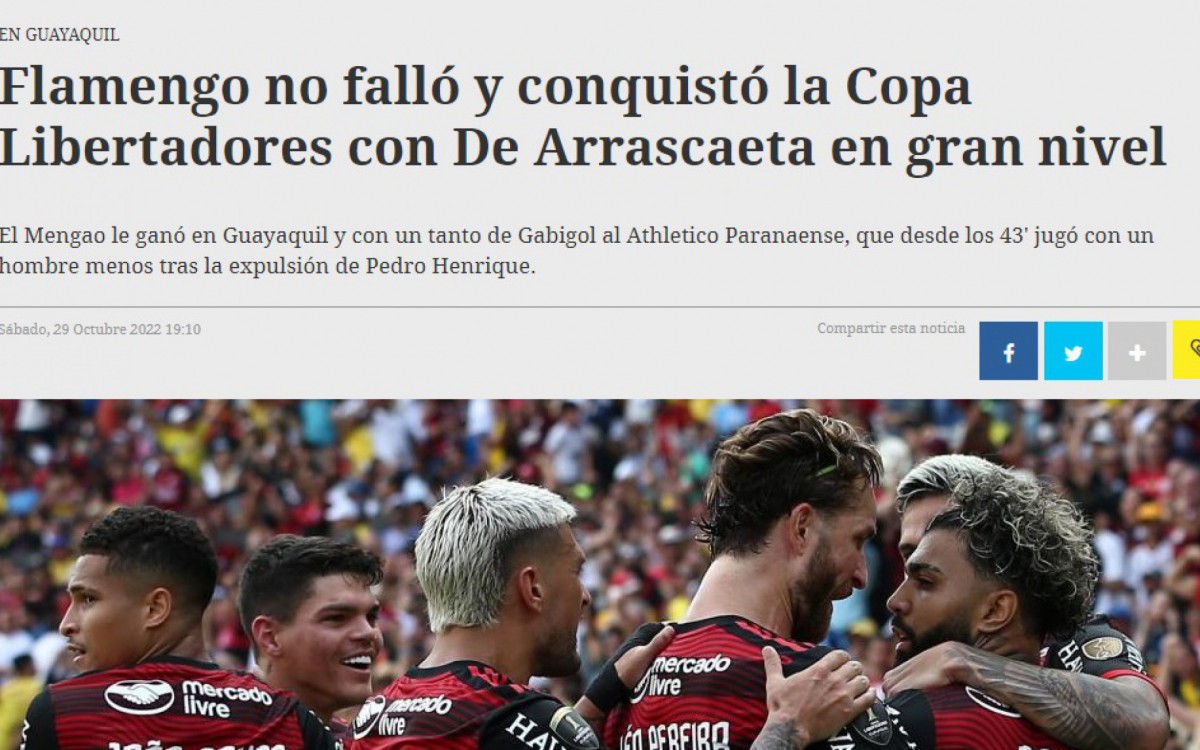 Jornais internacionais destacaram t&iacute;tulo do Flamengo