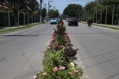 Búzios conclui colocação das jardineiras no canteiro central da entrada do balneário