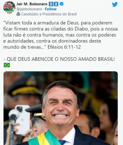 Última postagem de Bolsonaro no Twitter foi feita no sábado (29) - Reprodução / Redes Sociais