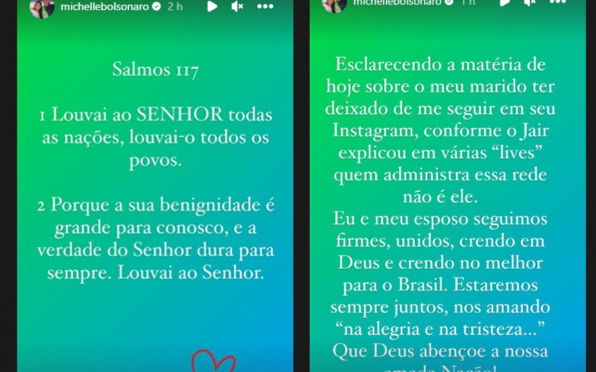 Michelle cita trecho da B&iacute;blia em seu 1&ordm; post p&oacute;s-elei&ccedil;&otilde;es e diz que casamento segue 'firme'